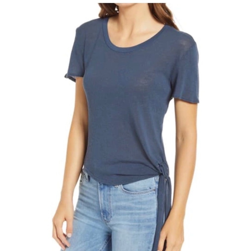 Faherty Hazel Tie Tee Women's Medium‎ Hemp Cotton Sustainable Coastal NWT Blue